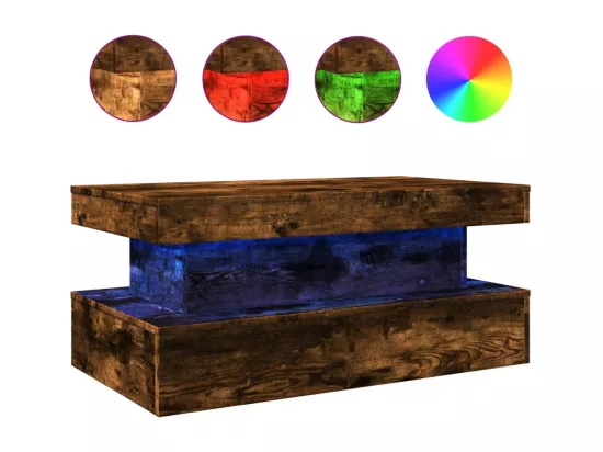 Table basse avec lumières LED chêne fumé 90x50x40 cm