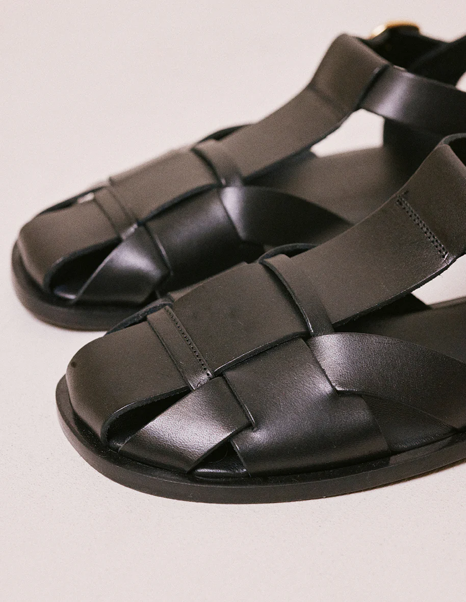 Sandales plates Solange - Cuir noir