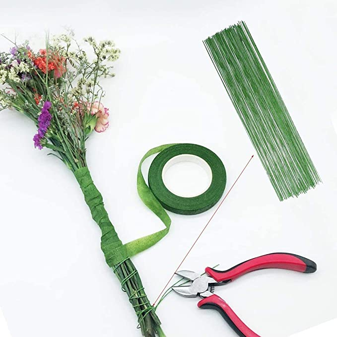 (100er Set) 36cm Blumenstiel Bastel Draht für DIY Deko Gesteck - Grün