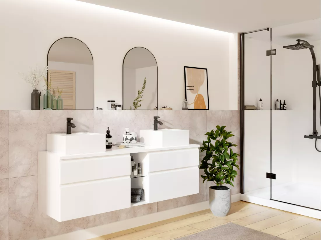 Meuble sous vasque suspendu - Blanc - 150 cm - MAGDALENA II