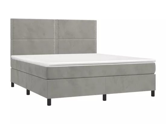 Sommier tapissier matelas et LED Gris clair 180x200 cm Velours