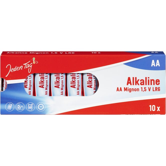 Jeden Tag - Alkaline Batterien - AA Mignon - 1,5V - LR6 - 10 Stück