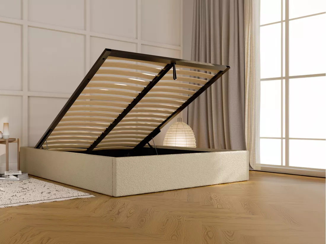 Sommier coffre 160 x 200 cm en tissu bouclette - Beige - PONTOS de YSMÉE