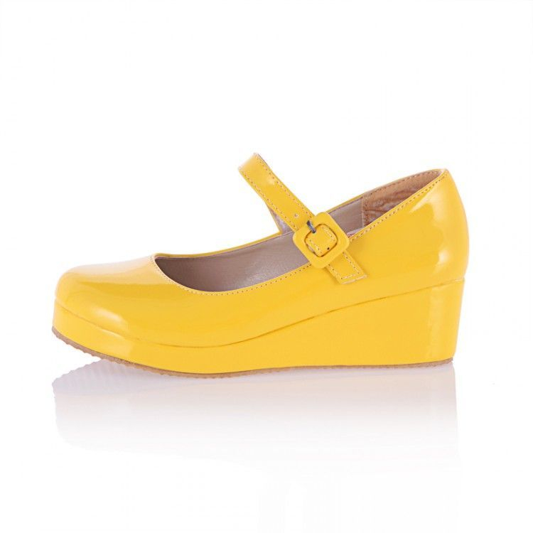 Freesia - Mary Jane wedge pumps met imitatieleren plateauzool