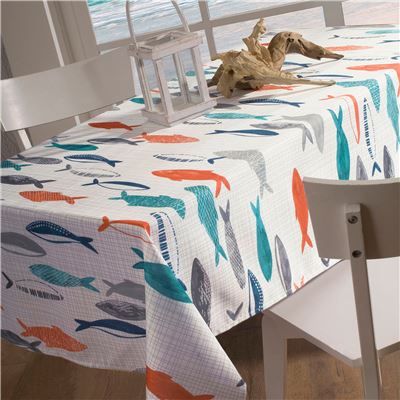 Nappe polyester motif poissons