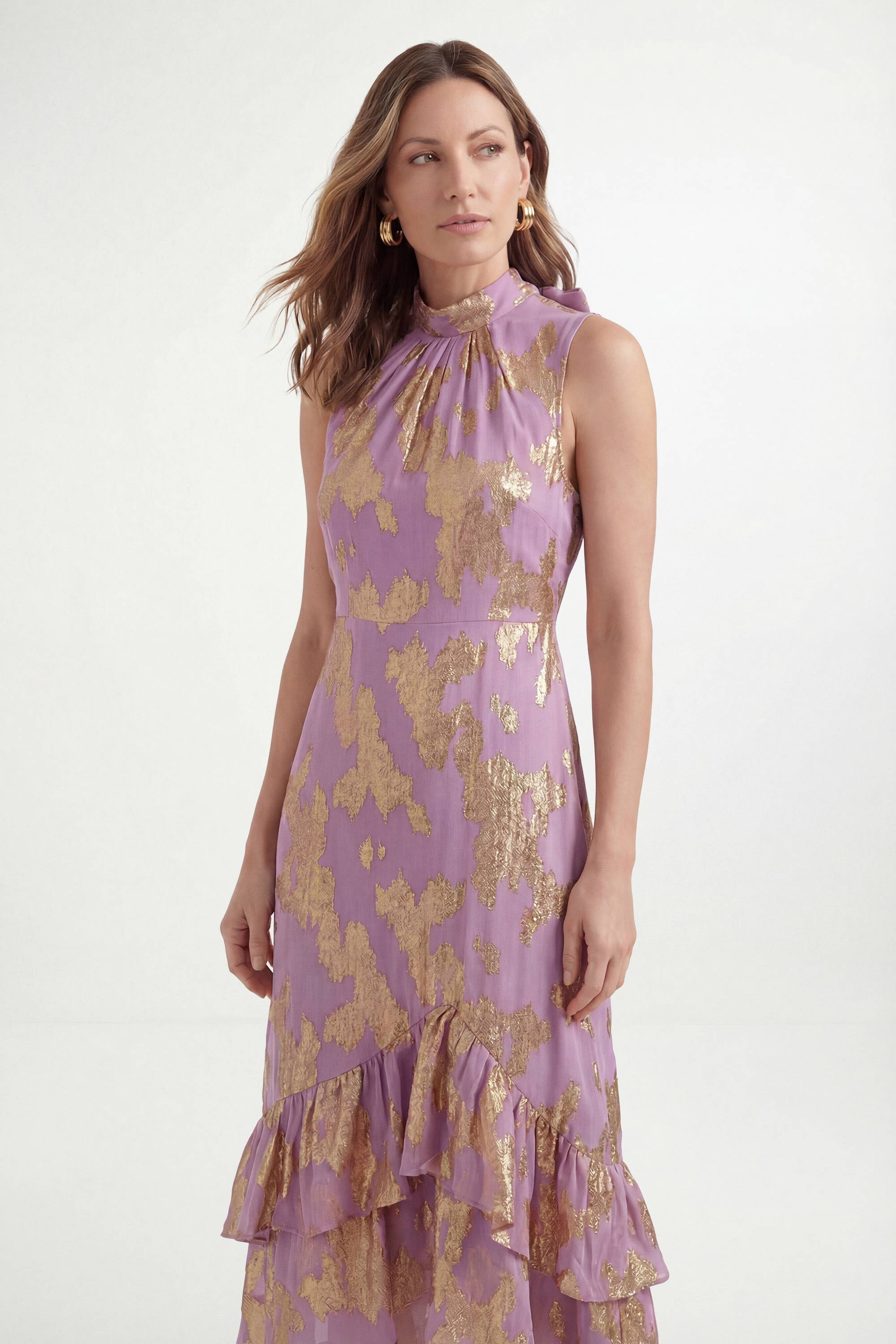 Wallis Robe Longue À Volants Métallisée Petite Taille