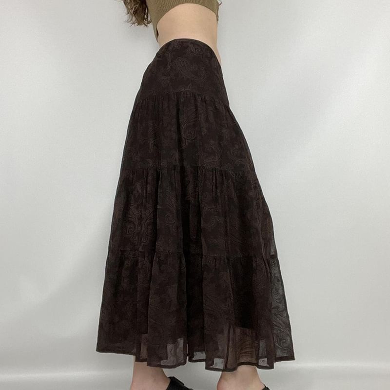 Trisica - Mid-rise mesh overlay maxi A-lijn rok