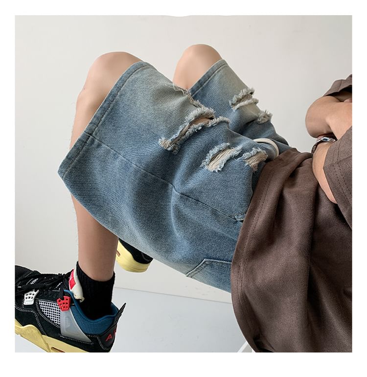 Dandyluxe - Middelhoge denim shorts met distressed effect