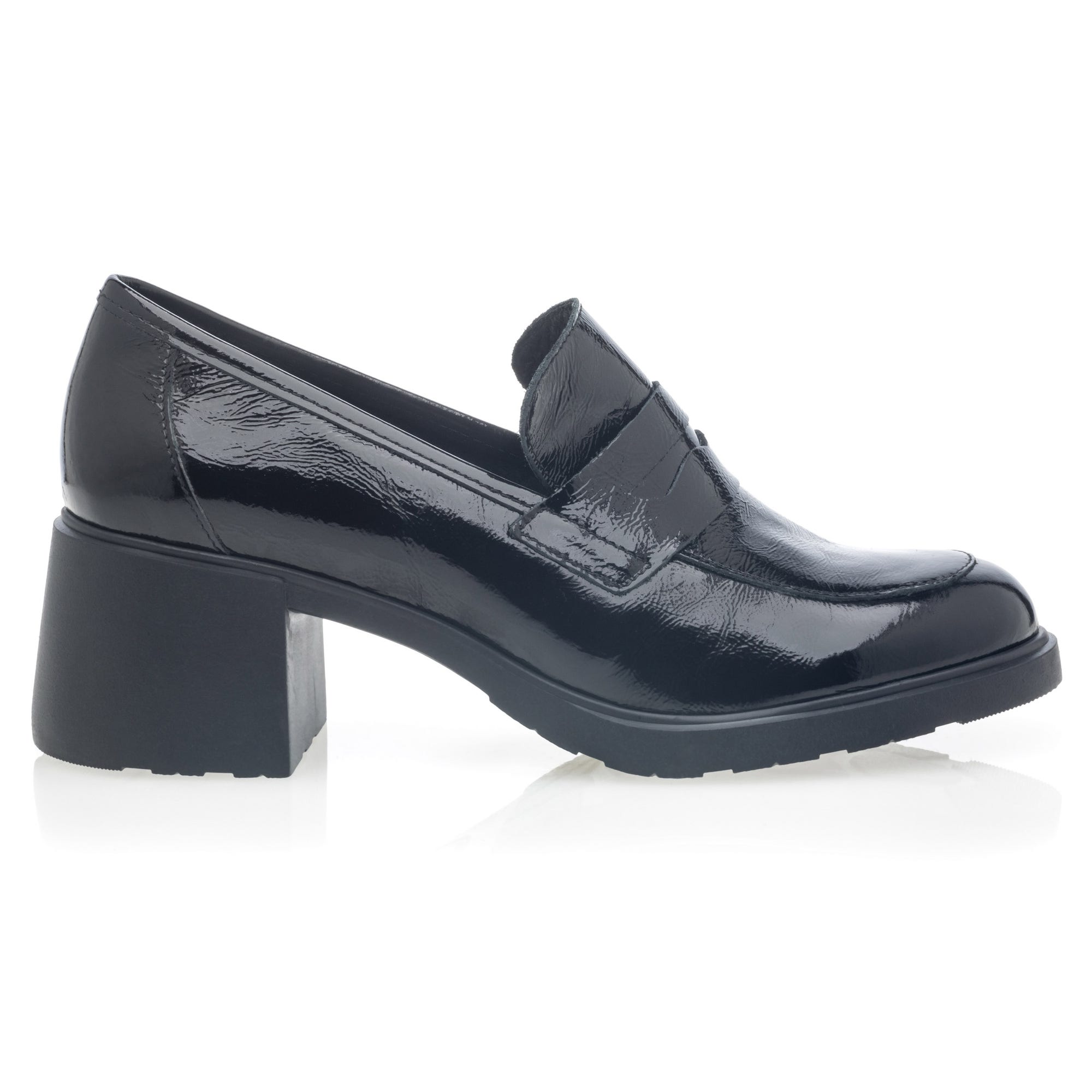 Mocassins à talon Femme en cuir noir vernis