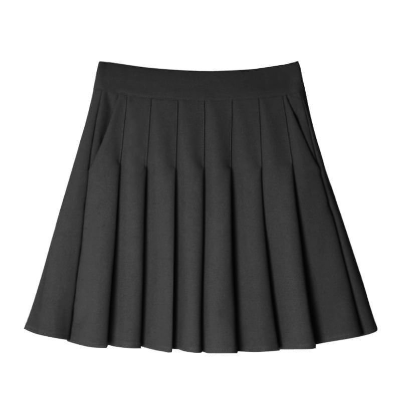 Woohan - Hoge taille effen mini geplooide rok