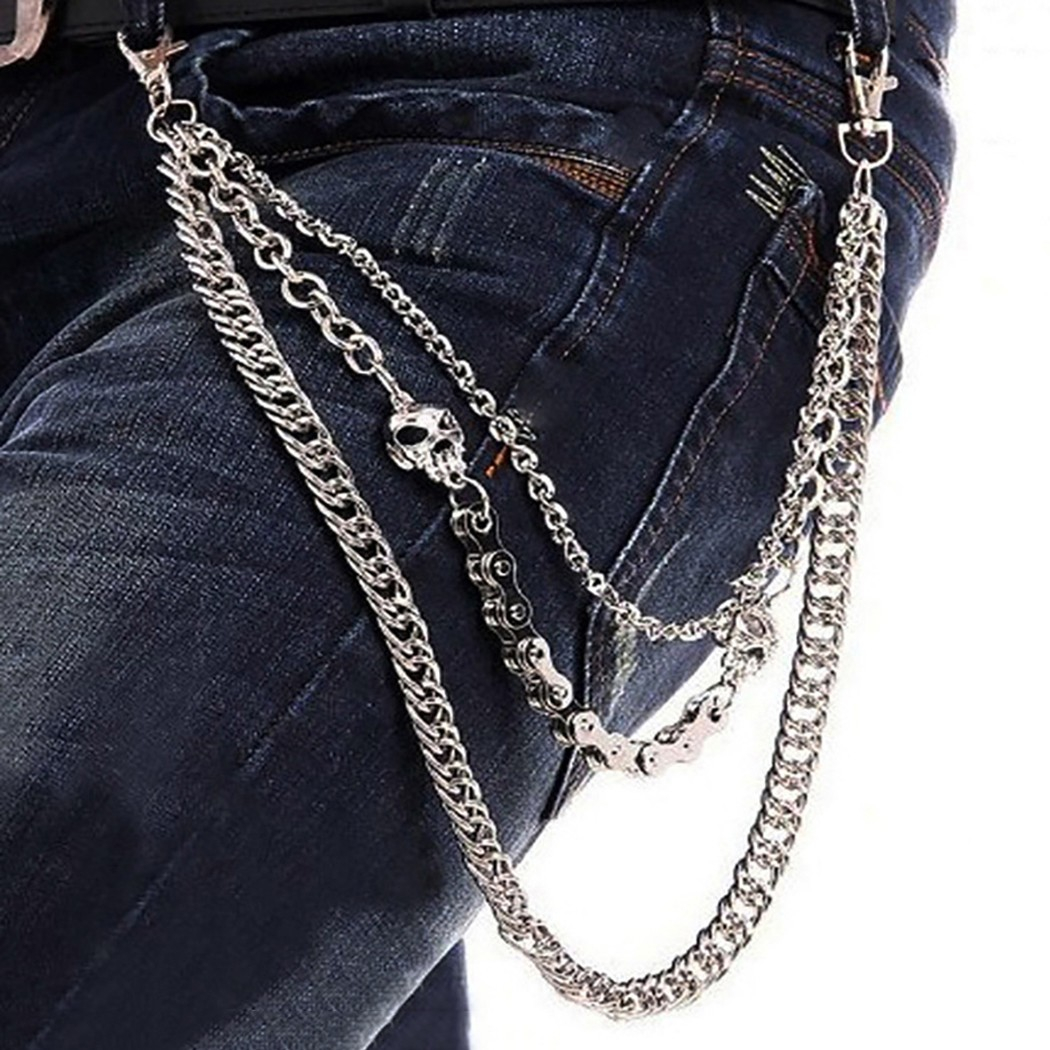 (38cm) Metall Hosen Kette 3in1 Jeans Accessoire mit Trigger Verschluss - Silber