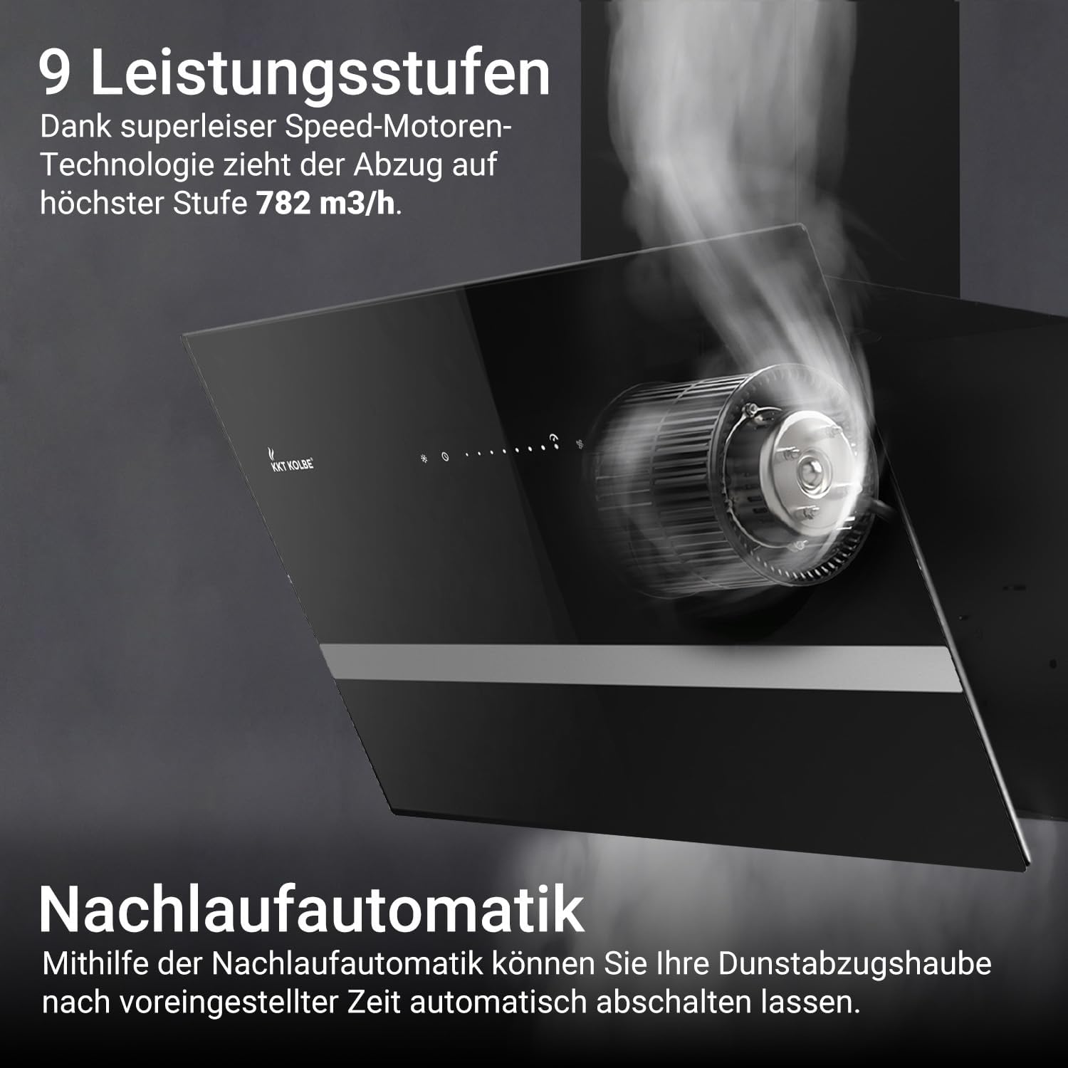 KKT KOLBE Dunstabzugshaube 80 cm | 782 cbm/h Umluft Abluft | Kopffrei | Wandhaube | Schwarz Glas | Smart WiFi App WLAN | RGBW-LED-Beleuchtung | EASY8005SM
