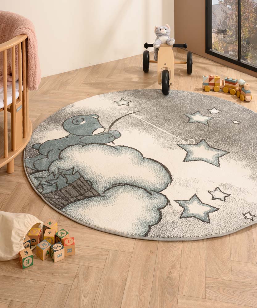 Tapeso Kindervloerkleed rond - Beer blauw - 160 cm