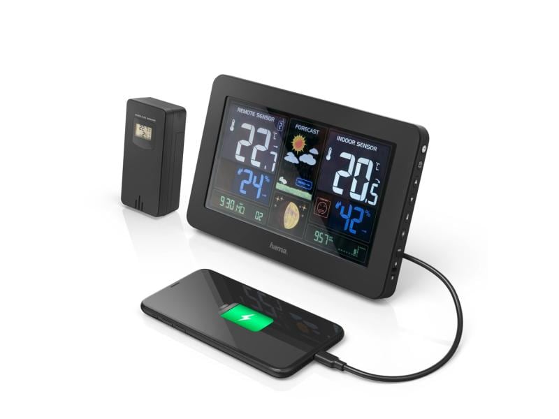 Hama Wetterstation Premium mit LED-Farbdisplay Schwarz Wetterstation mit farbigem Display