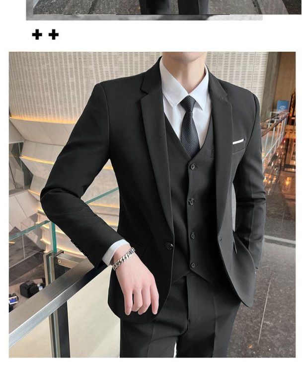 Bay Go Mall - Set: V-hals effen gilet met knoopjes + blazer met één knoop + rechte pantalon met hoge taille