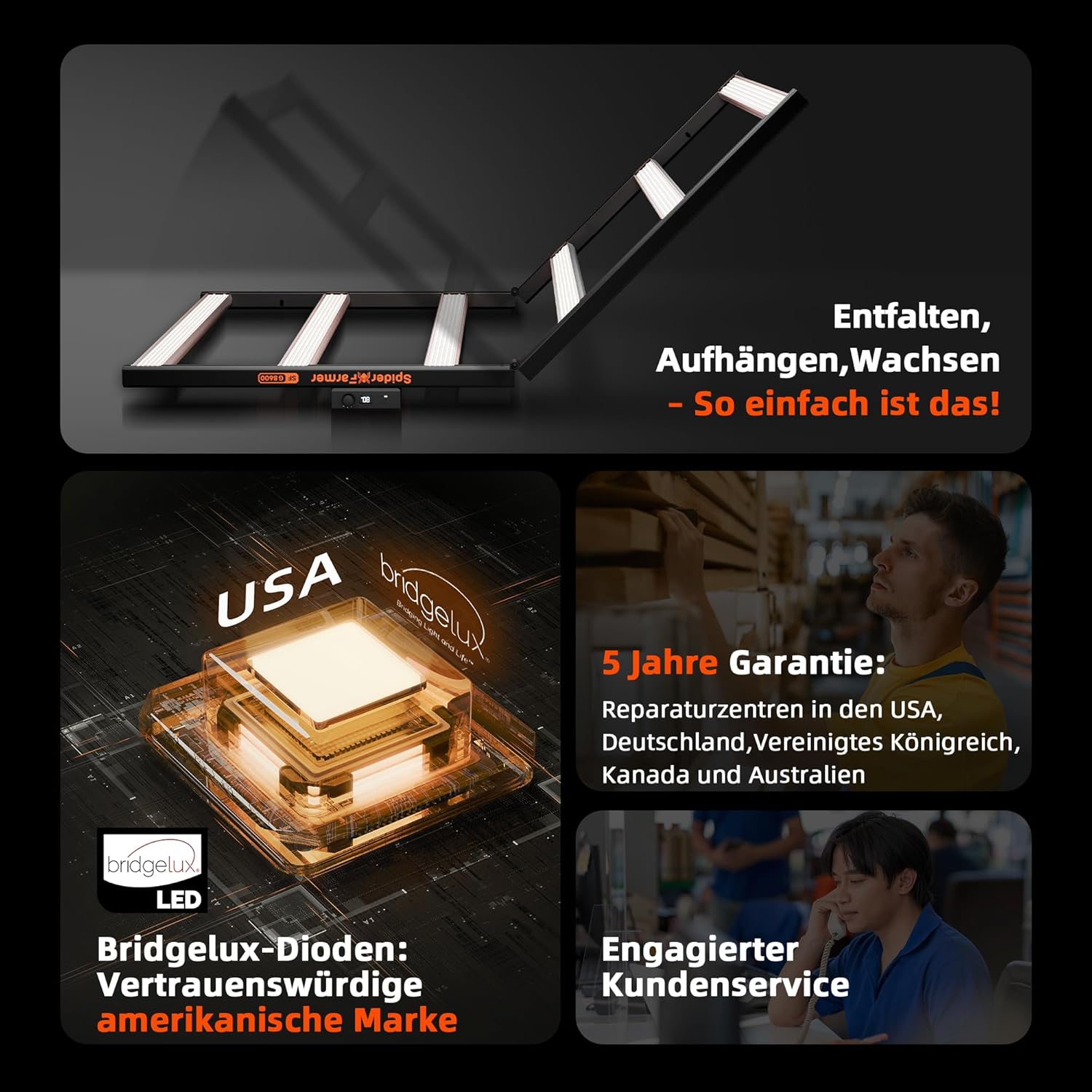 Spider Farmer Cost-Effective G8600 LED Grow Lampe 800W Bridgelux Dioden, Smarte APP Steuerung Vollspektrum Grow Light Dimmbar für Gemüse Blume 150x150CM Abdeckung