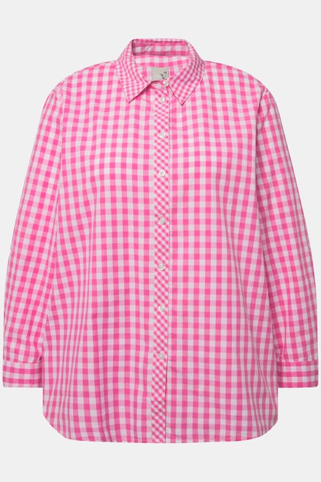Hemdbluse, Karo, Hemdkragen, Langarm, Krempelriegel