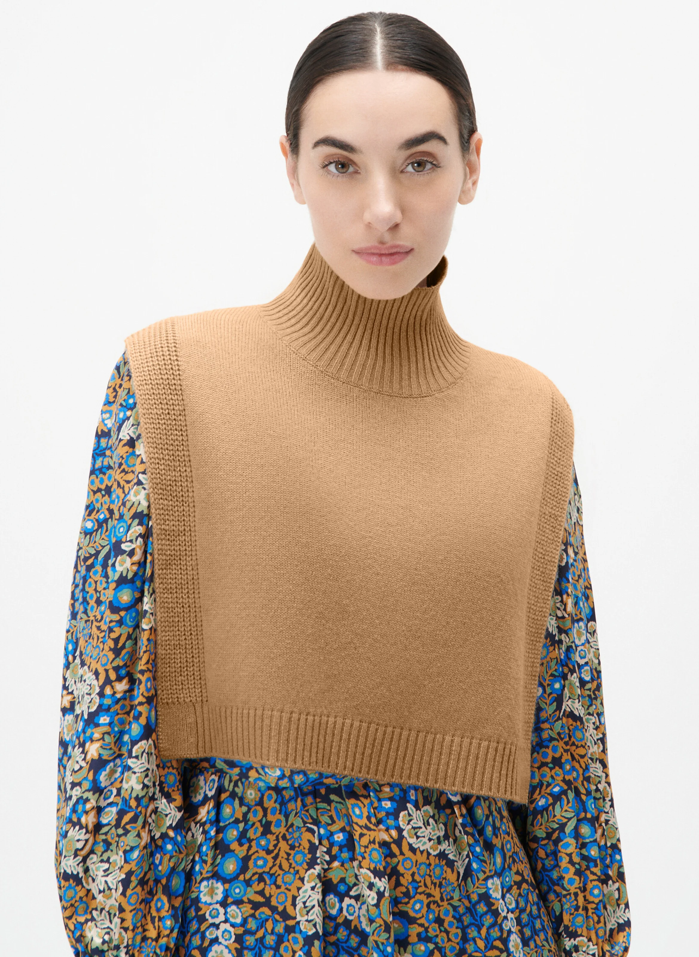 YSEE - Poncho col montant en laine mélangée | Marron