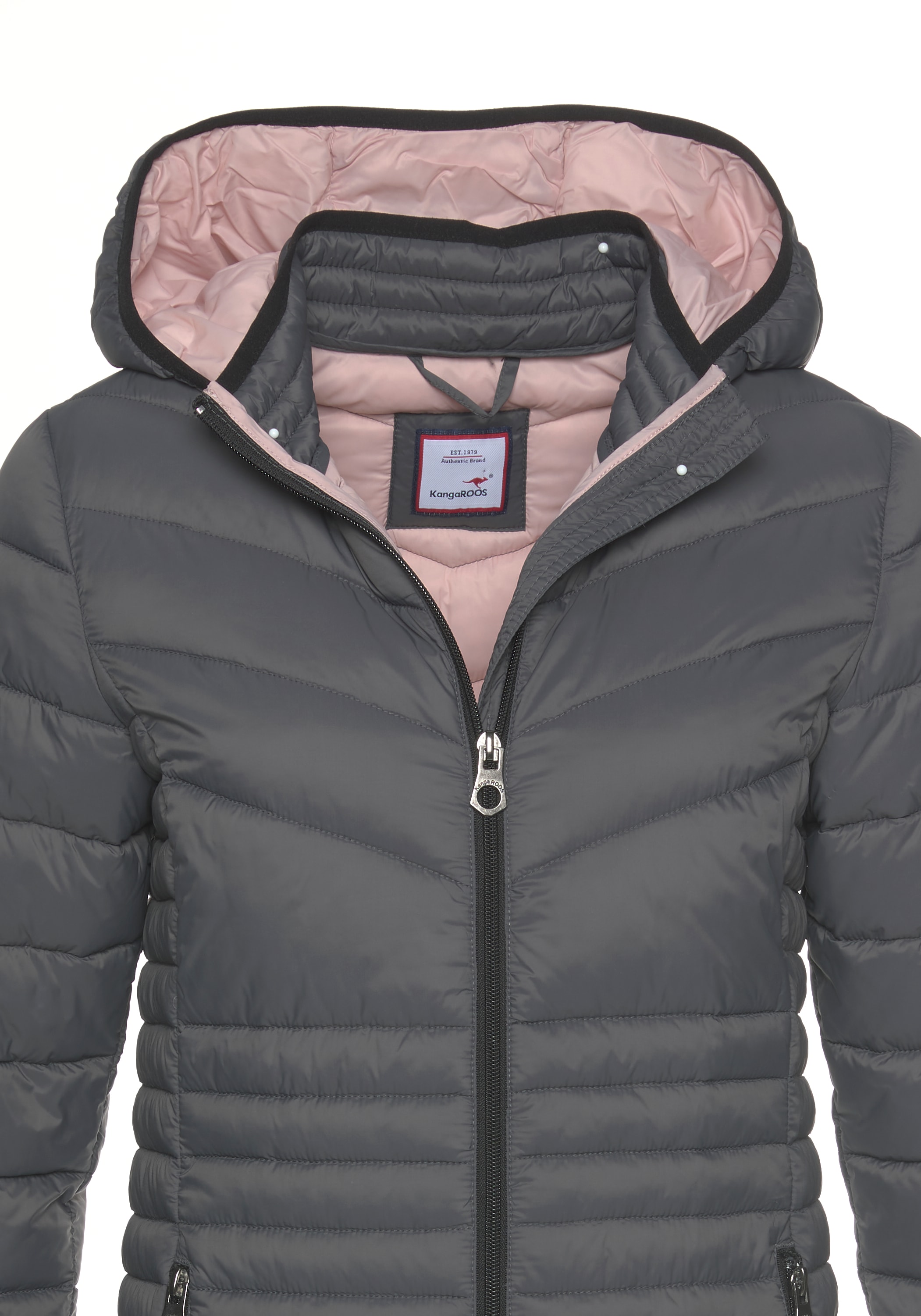 KangaROOS Steppjacke mit Kapuze für den Übergang,  aus leichtem Webmaterial,  figurbetonter Schnitt