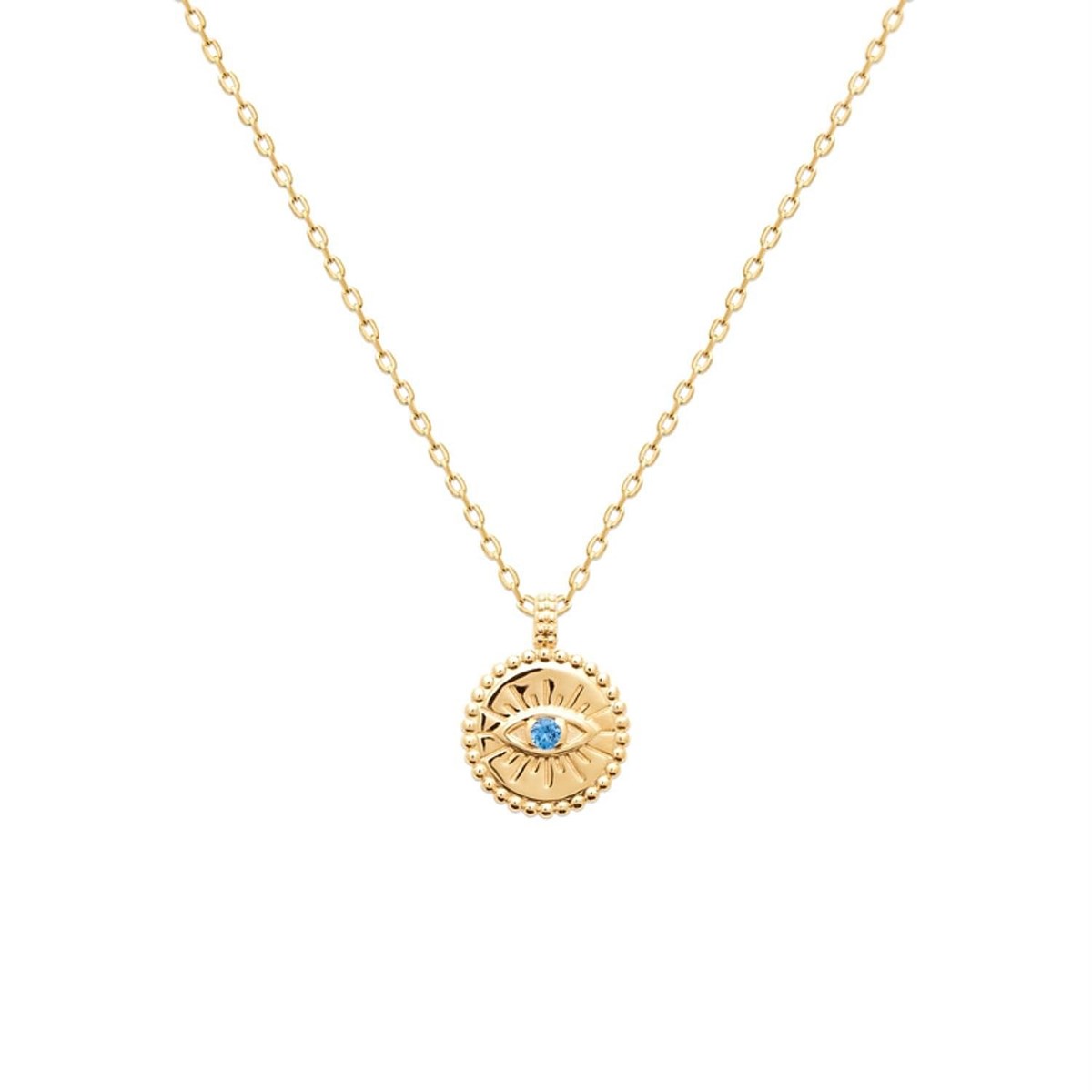 Collier oeil bleu sacré porte bonheur protection Plaqué OR 750 3 microns