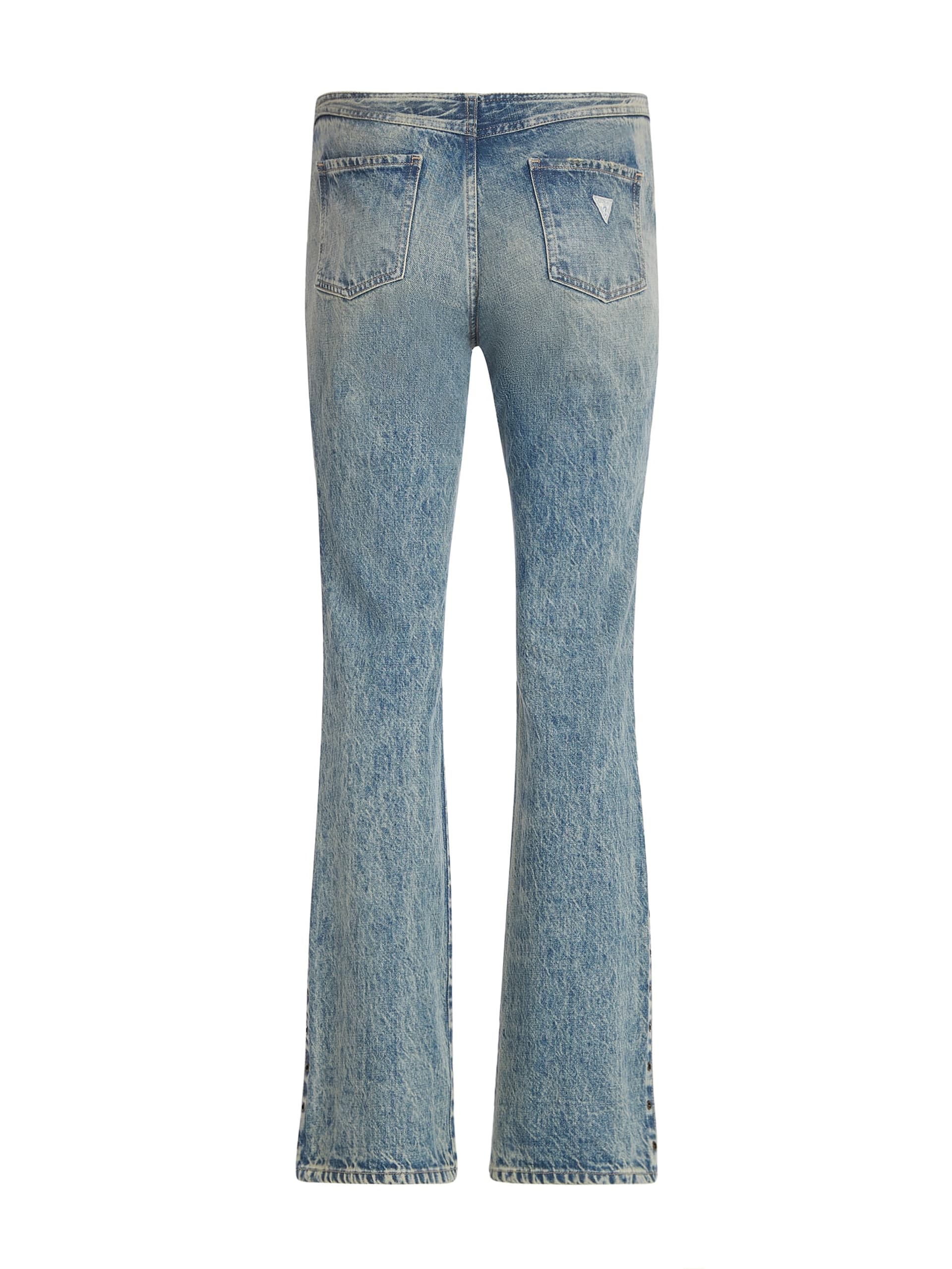 calça jeans de cintura baixa com ilhós