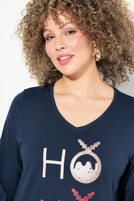 Longshirt, Ho Ho Ho, A-Linie, V-Ausschnitt, 3/4-Arm