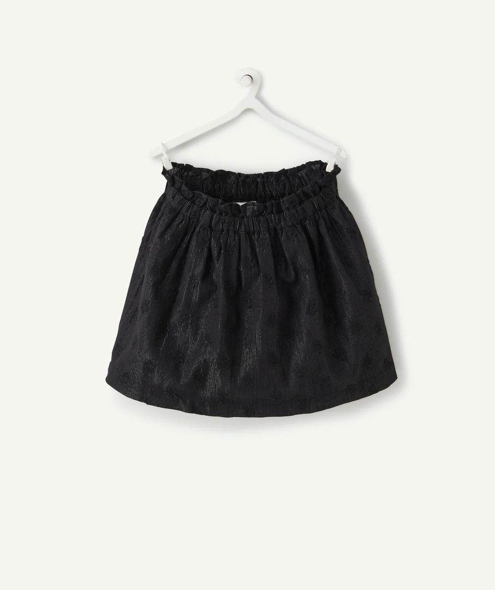 JUPE NOIRE BÉBÉ FILLE AVEC FILS COULEUR ARGENTÉE ET FLEURS EN RELIEF