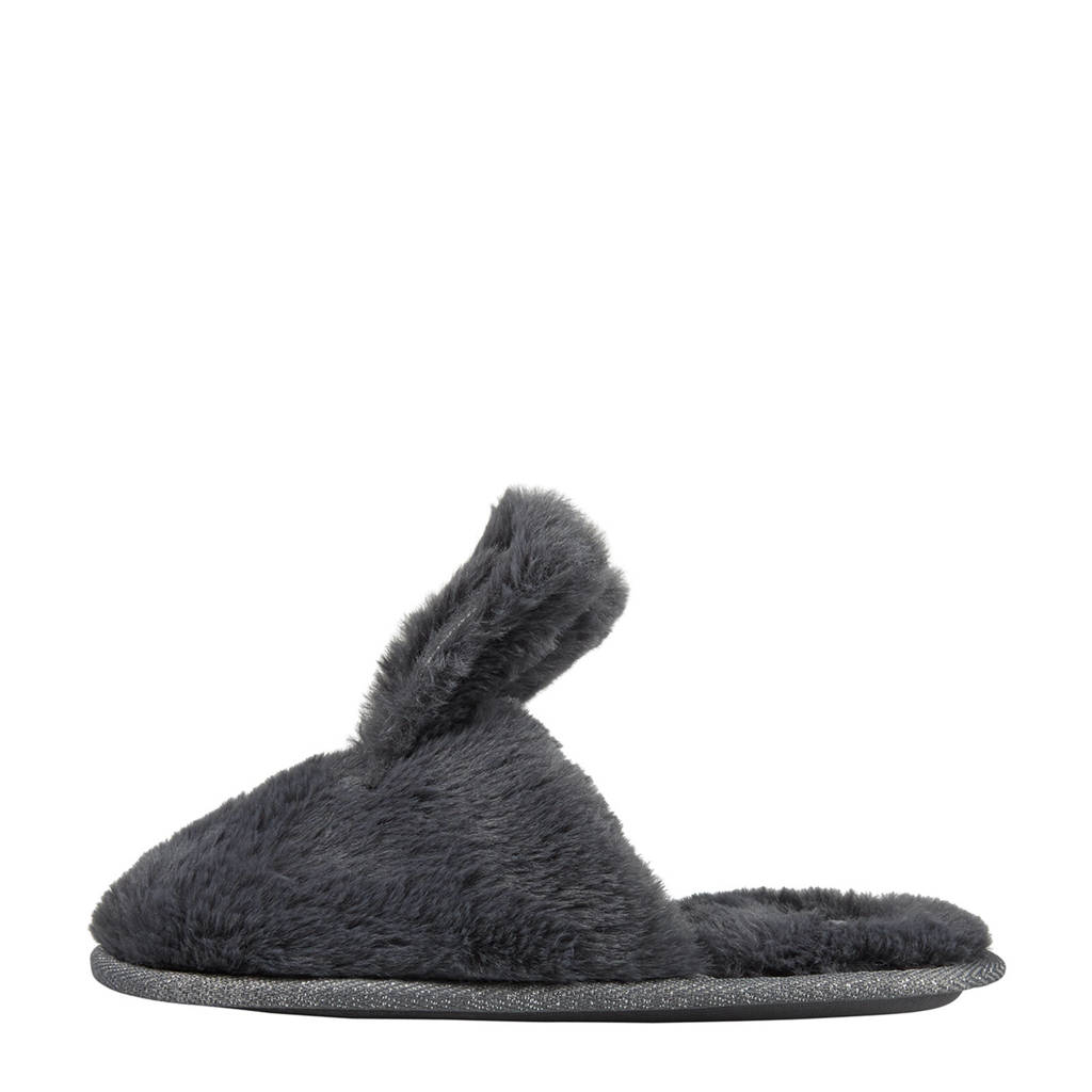 Apollo imitatiebont pantoffels met bunny oren antraciet