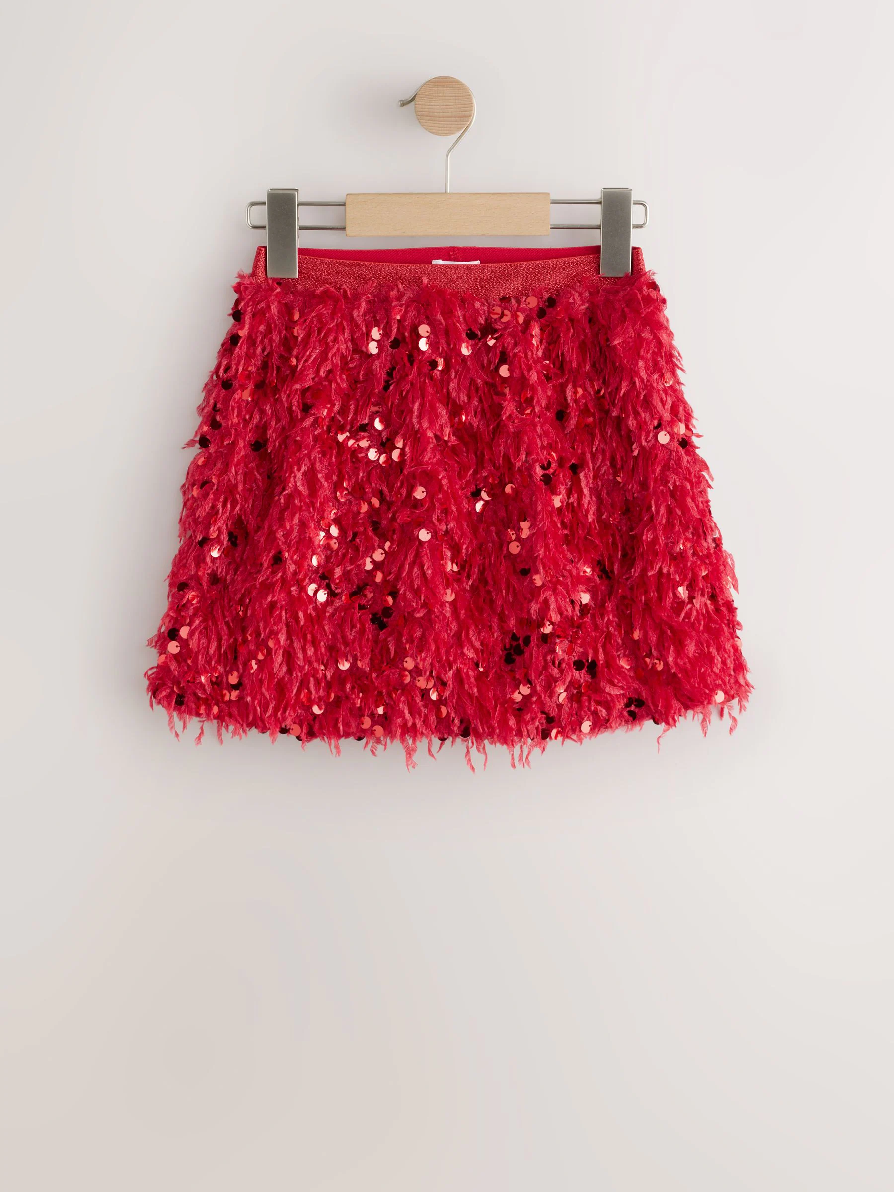 Red Fluffy Sequin - Rok (3-16jr)