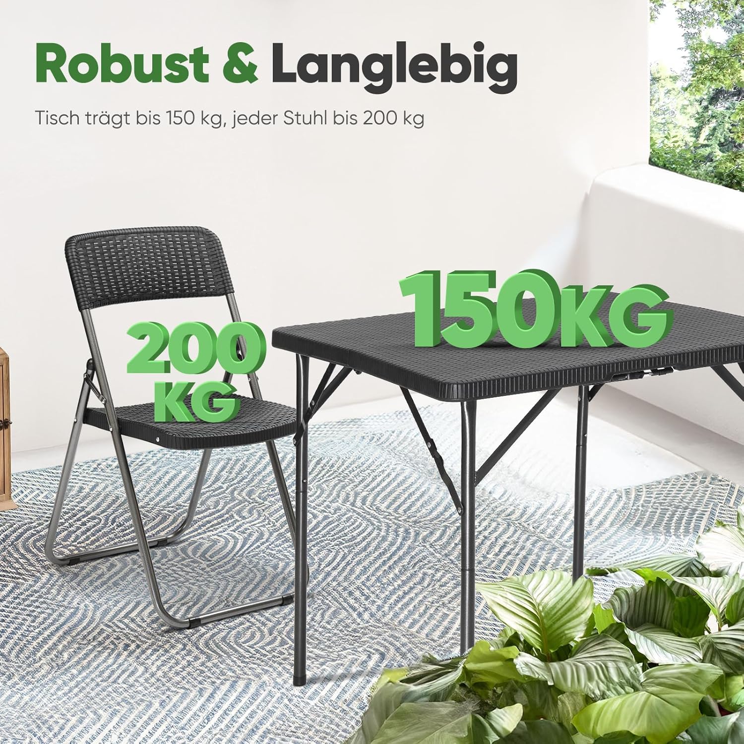 Sekey Gartengarnitur Set, Garten-Essgruppe 4 Personen, Balkonset Balkonmöbel Set 4 Stühle mit Tisch, Klappbar Gartentisch mit Stühlen Set Terrassenmöbel für Terrasse, Balkon, Bistro, Garten