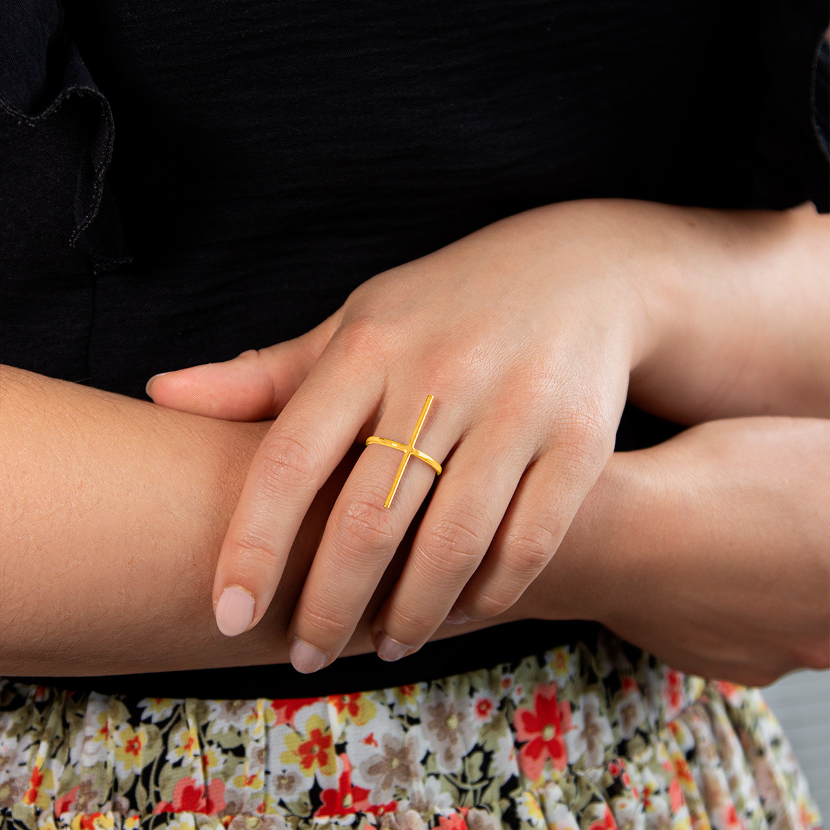Bague plaqué or jaune, motif barre