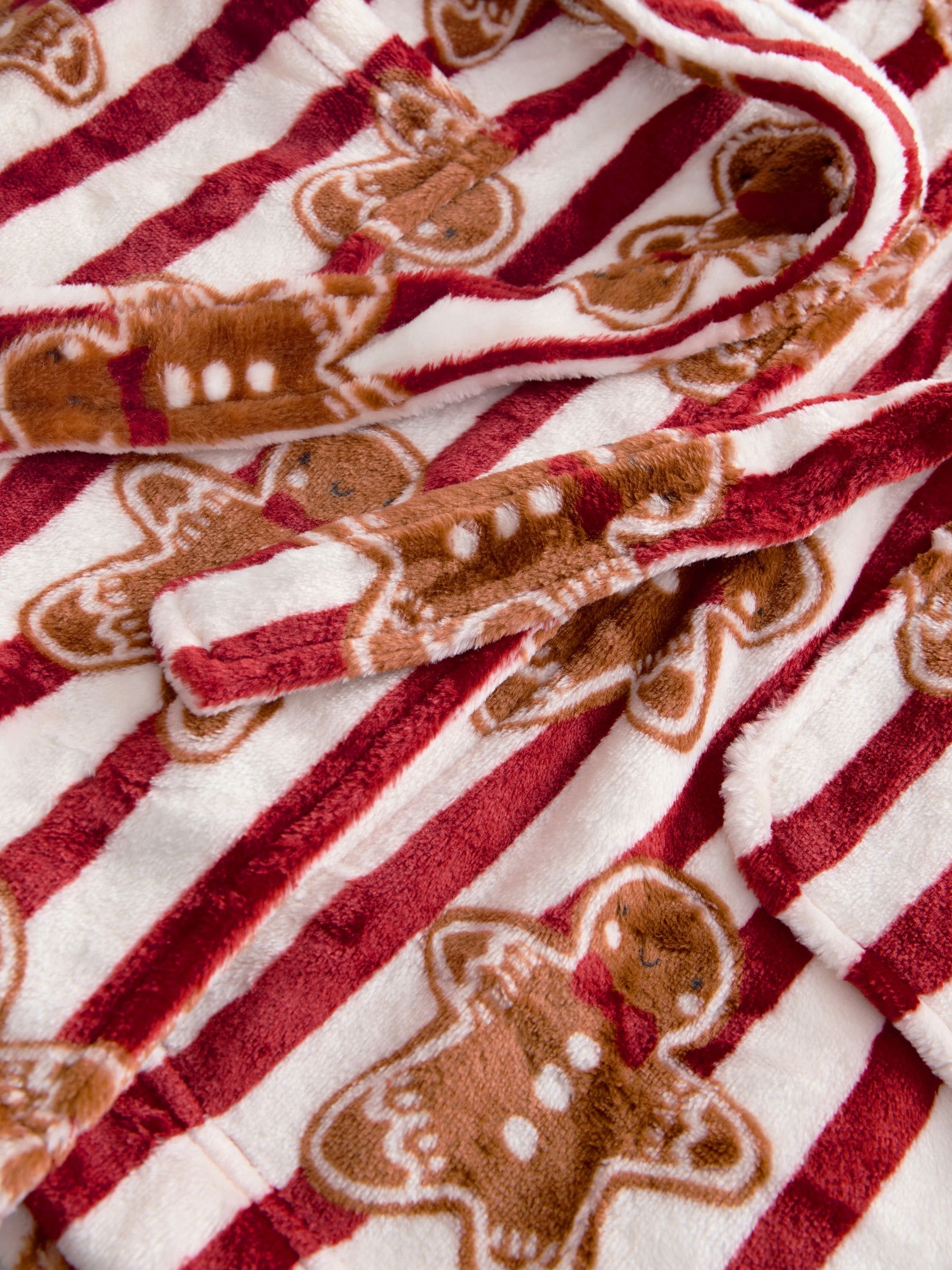 Rood met peperkoekprint - Matching Family Kerstmis gezellige fleece badjas (1.5-16jaar)