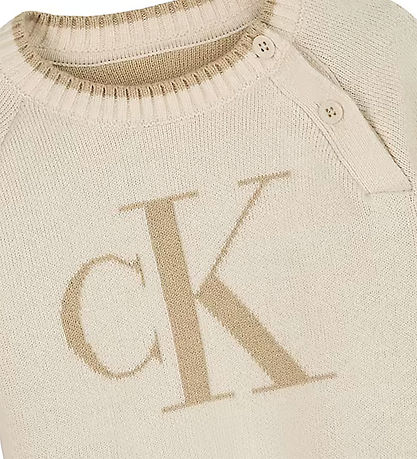Calvin Klein Bluse - Strick - Floffy Logo - Whitecap Grey