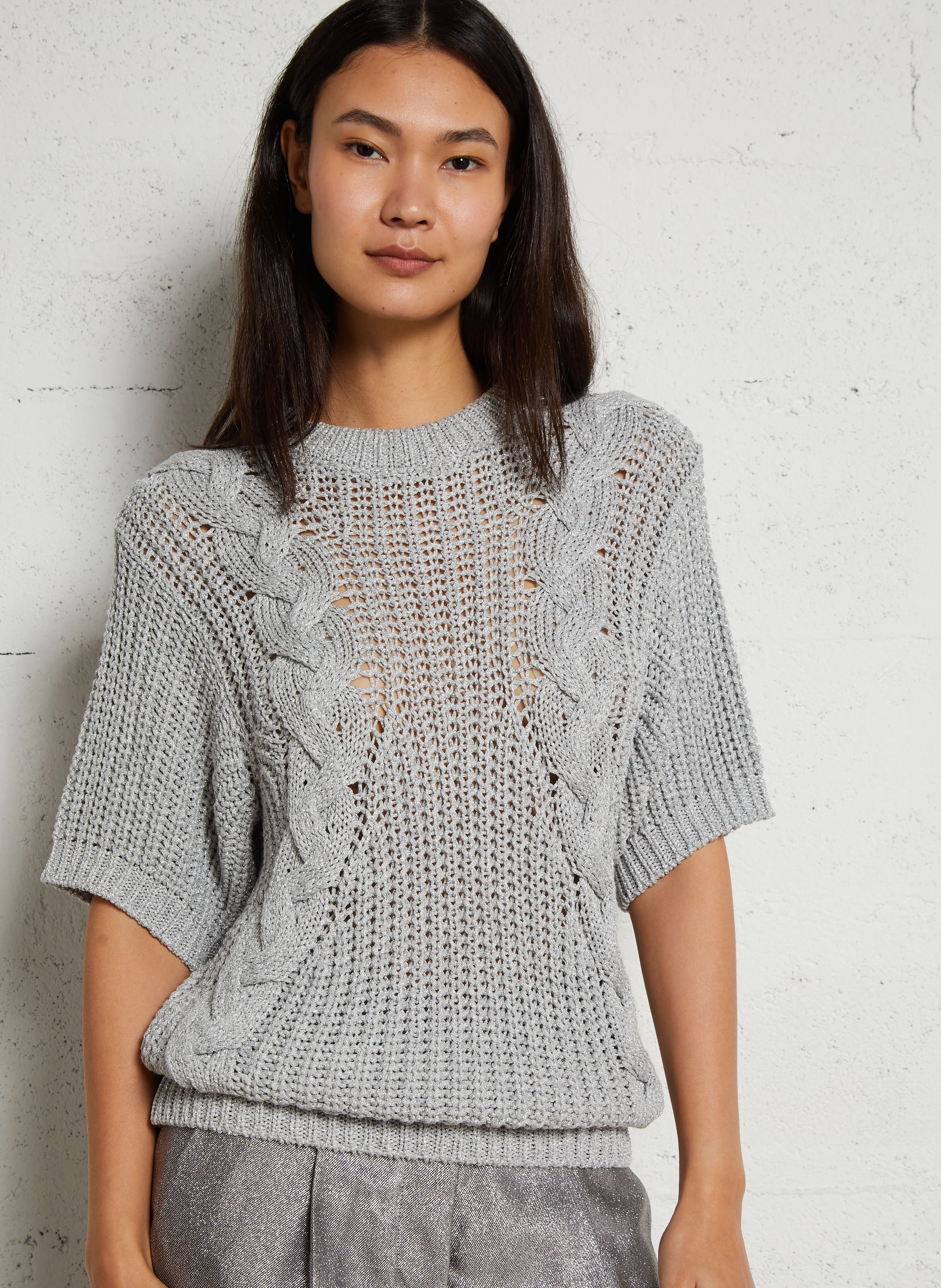 Pull droit à col rond| Gris