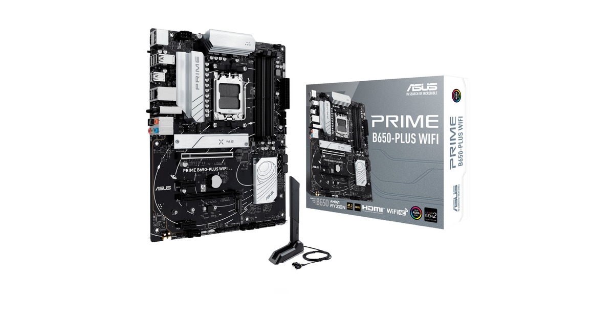 ASUSPRIME B650-PLUS WIFI socket AM5 moederbord  (Zwart/zilver, RAID, 2.5Gb-LAN, Wi-Fi 6E, BT 5.3, Sound, ATX)