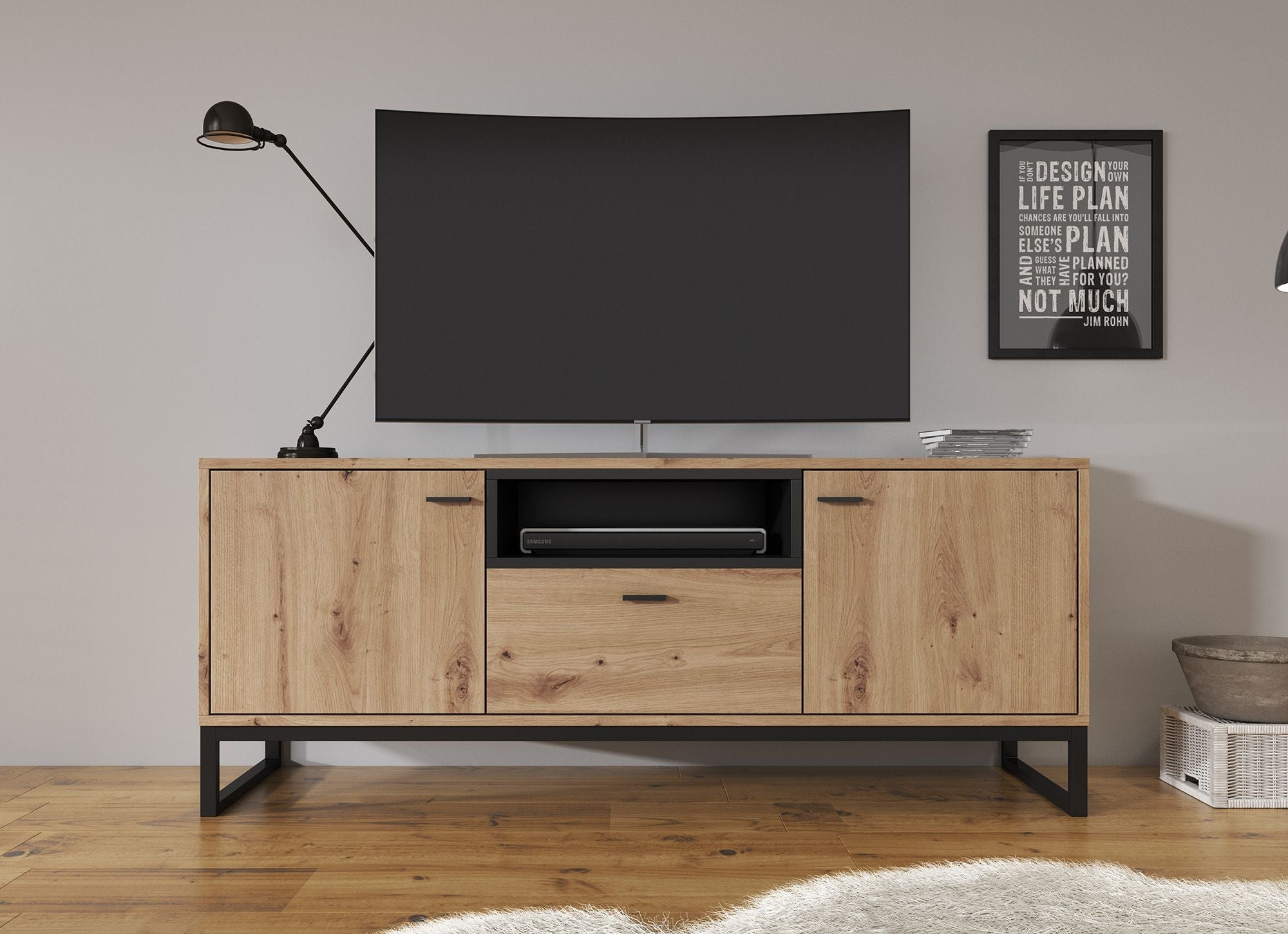 Meubella - TV-Meubel Ozzy - Eiken - Zwart - 135 cm