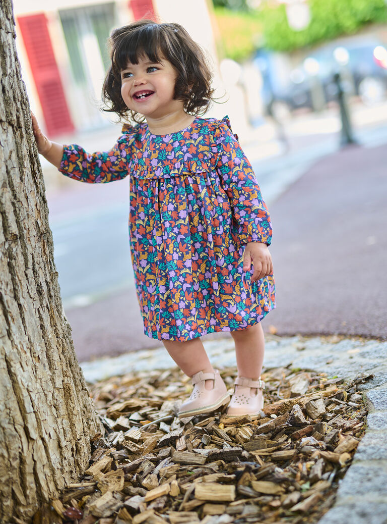 Robe manches longues imprimée orange pour bébé fille