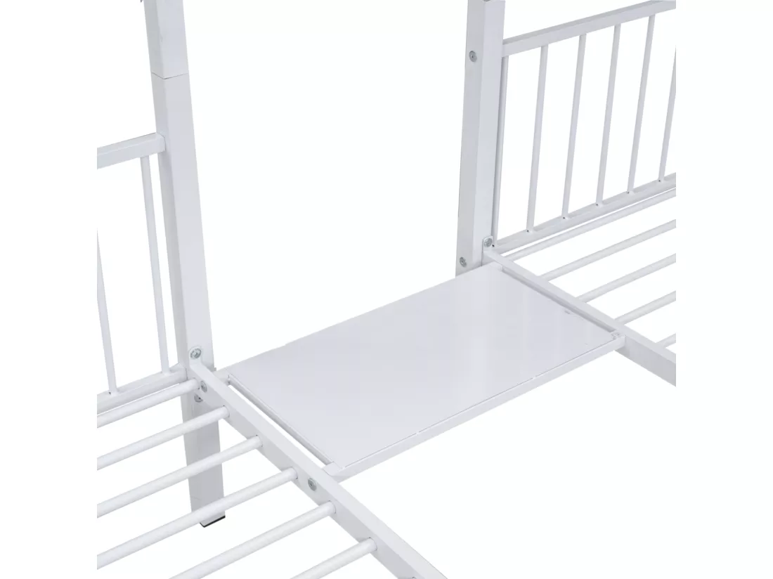Lit superposé triple, cadre de lit métallique, 140x200cm et 2 lit 90x200cm, avec échelle et 2 tiroirs, sommier inclus, blanc