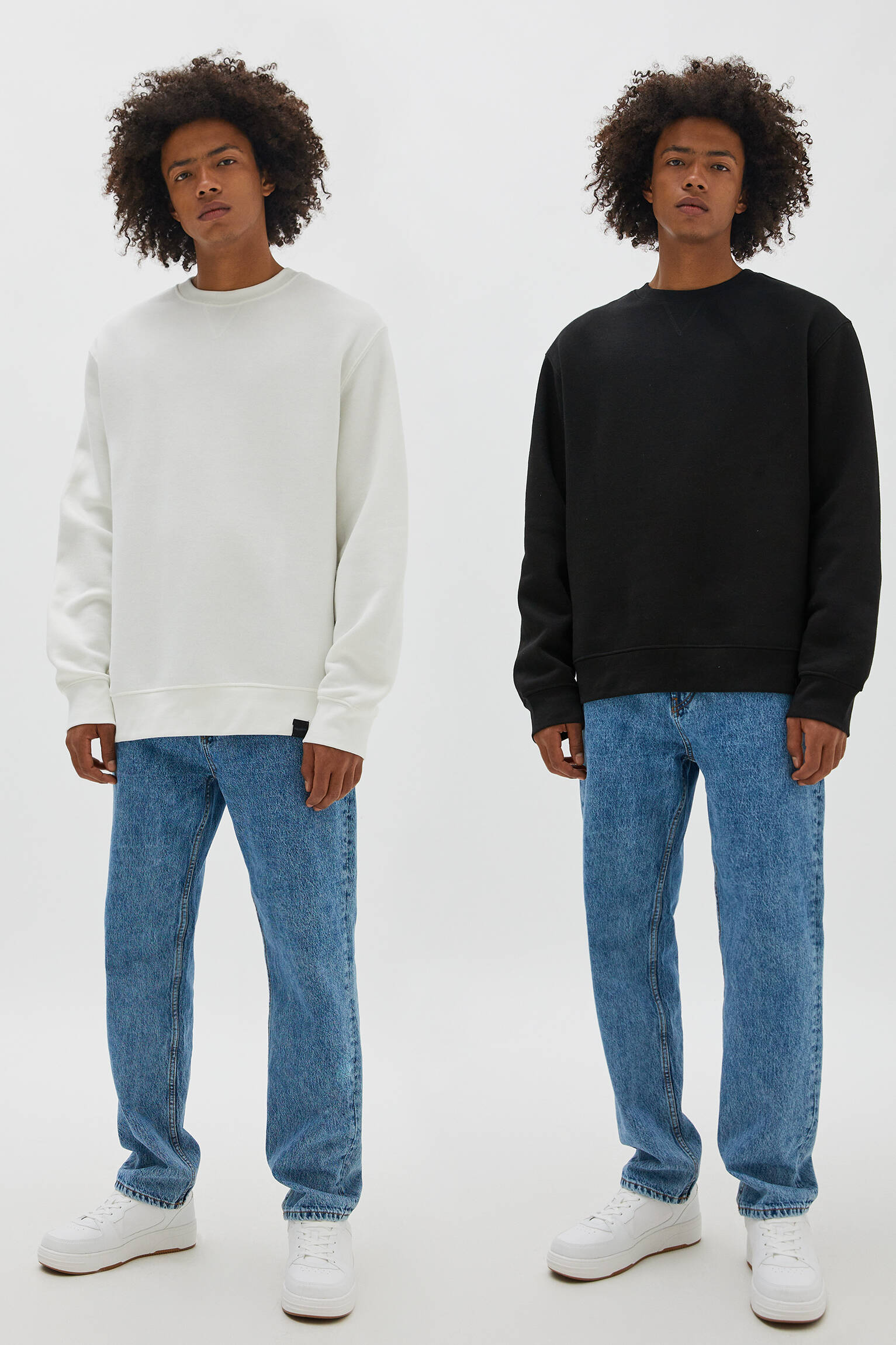 Conjunto de 2 moletons de gola redonda - brancos