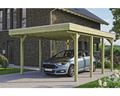 SKAN HOLZ Friesland enkele carport inclusief EPDM dakbedekking en H-paalankers, 397 x 555 cm, geïmpregneerd