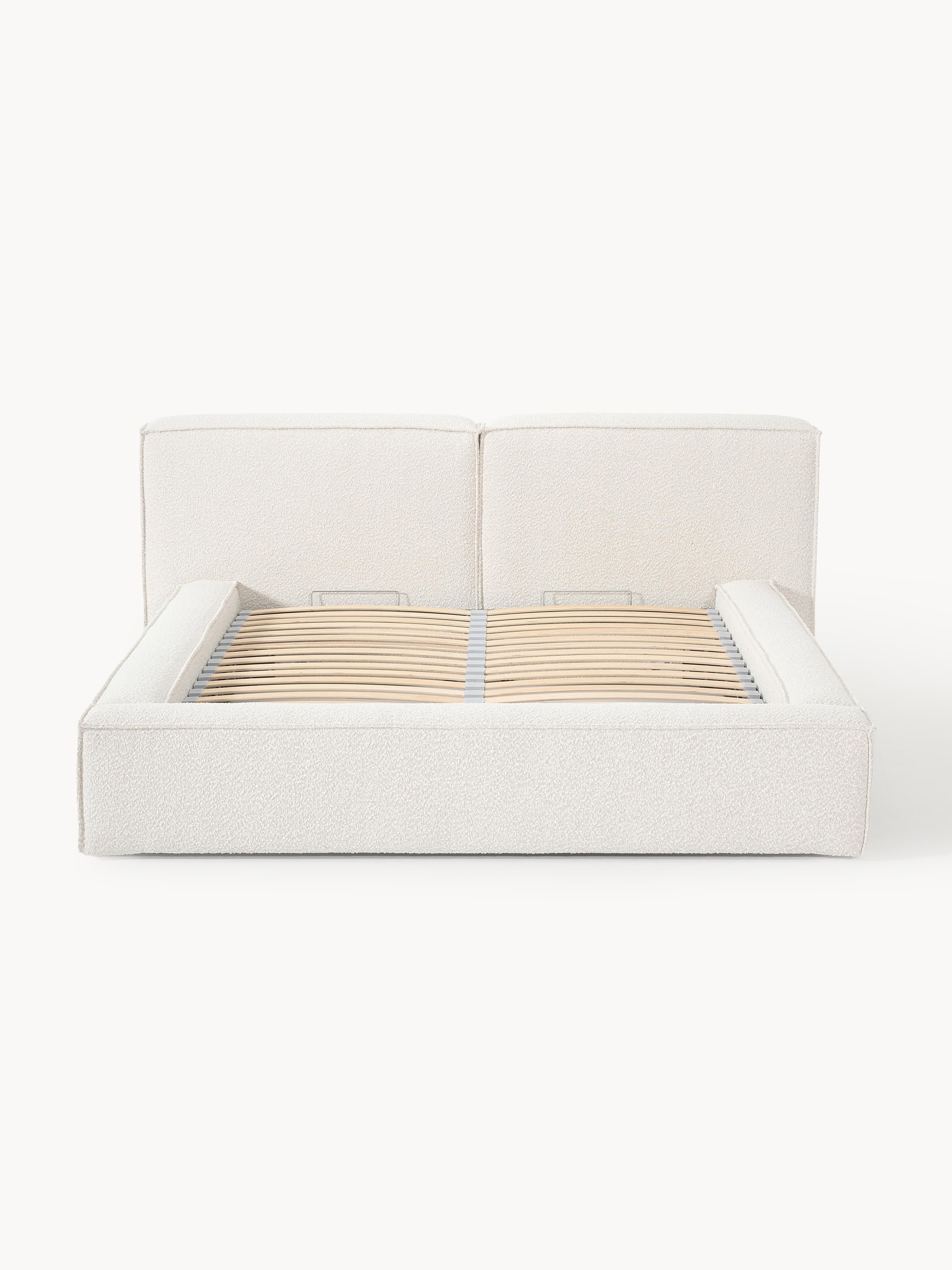 Bouclé gestoffeerd bed Lennon met opbergruimte