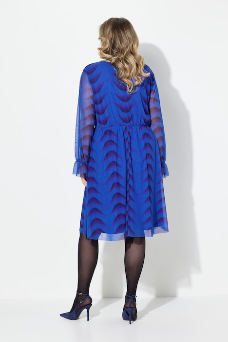 Kleid, A-Linie, Mesh mit Alloverdruck, Langarm