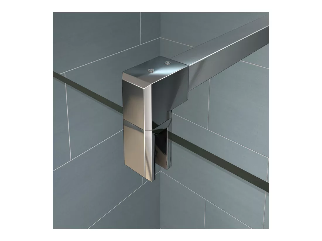 Paroi de douche fixe à l'italienne avec retour pivotant 90+40x200cm, charnières, avec barre de fixation 140cm en carré
