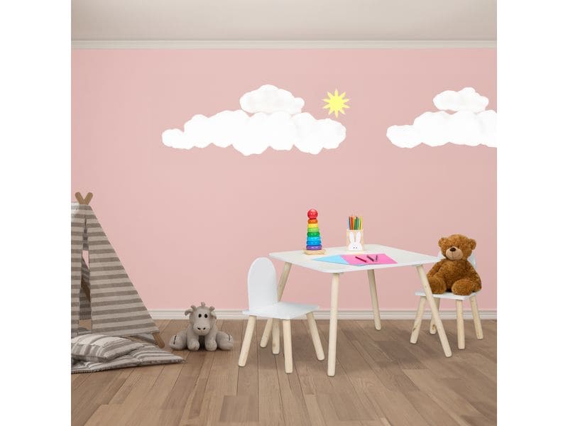 relaxdays Kindersitzgruppe 3-teilig Hellbraun; Weiss 3-teilige Tischgruppe für das Kinderzimmer