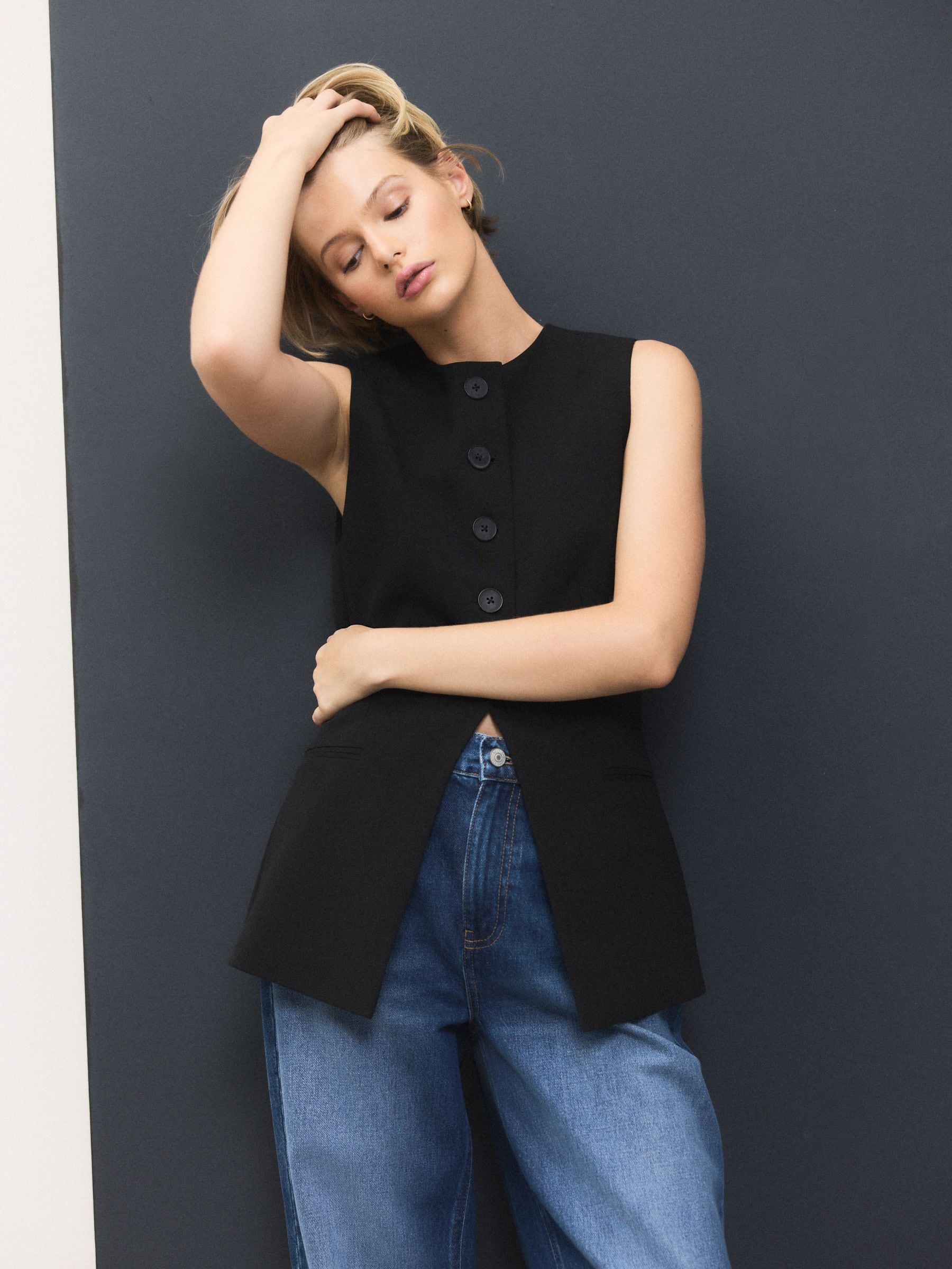 Zwart - Tailored Waistcoat With Wool