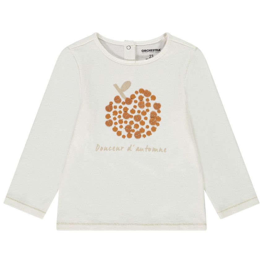 T-shirt manches longues en jersey print en relief pour bébé fille - Ecru