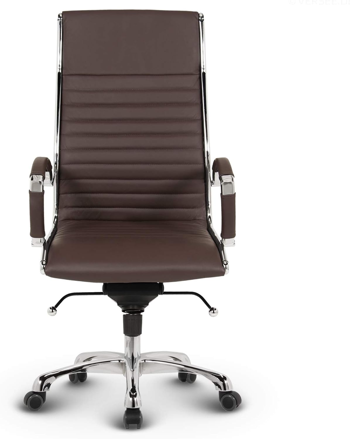 VERSEE Premium Echt-Leder Chefsessel Montreal in Braun - Ergonomischer Designstuhl für Büro und Home-Office - Sitzhöhe 46-54cm - Belastbar bis 150kg