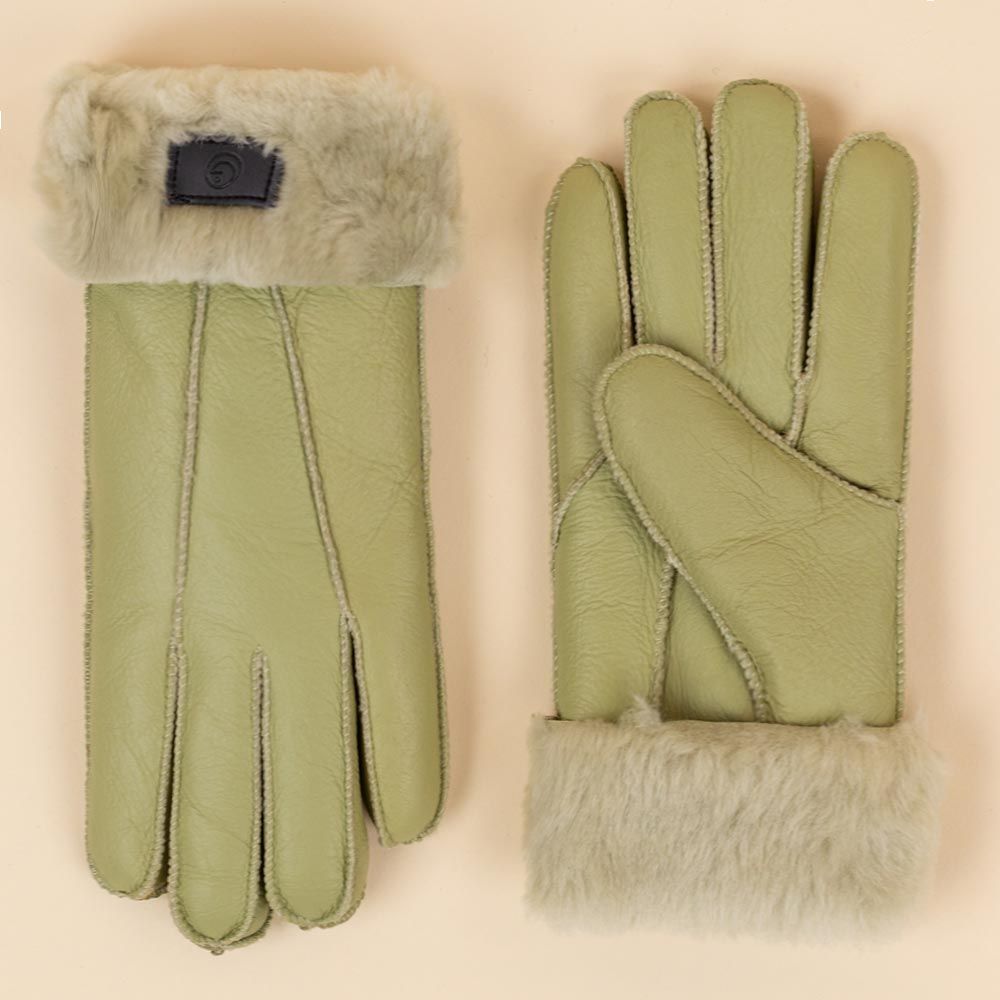 Moonrise wollen handschoenen Plymouth sage groen leer