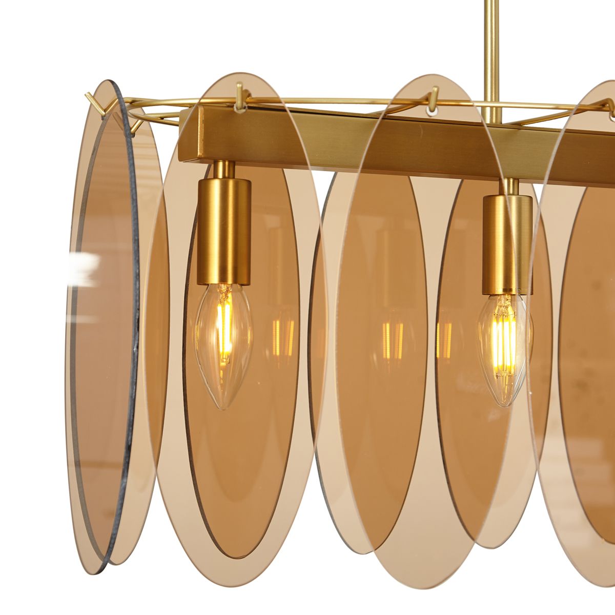 Art Deco hanglamp goud met amber glas ovaal 5-lichts - Mochan