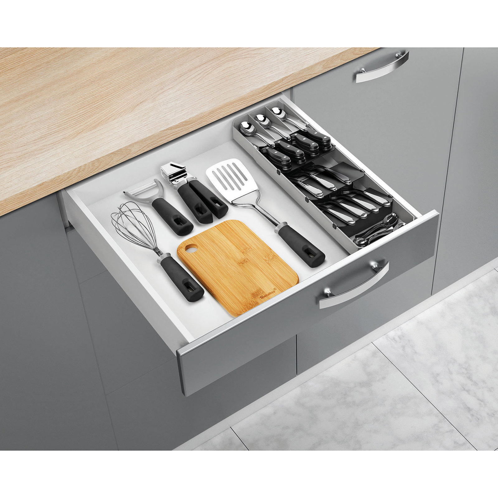 Besteck-Organizer - grau - ausziehbar